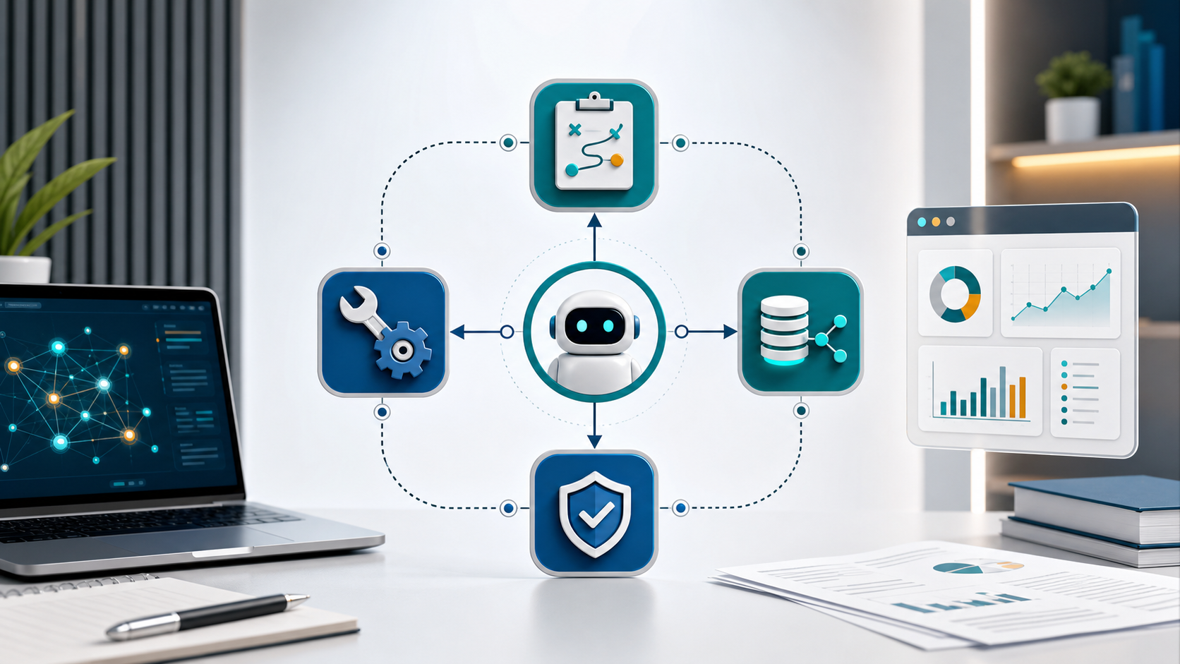 AI agent workflow with planning, tools, memory, and verification modules