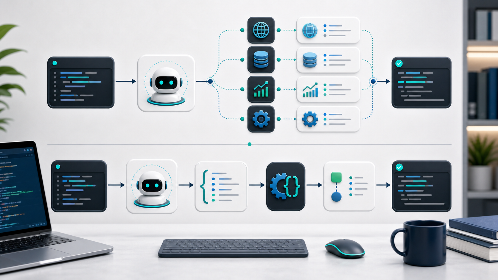 Model, tool, structured data, final output으로 구성된 AI tool calling과 function calling workflow