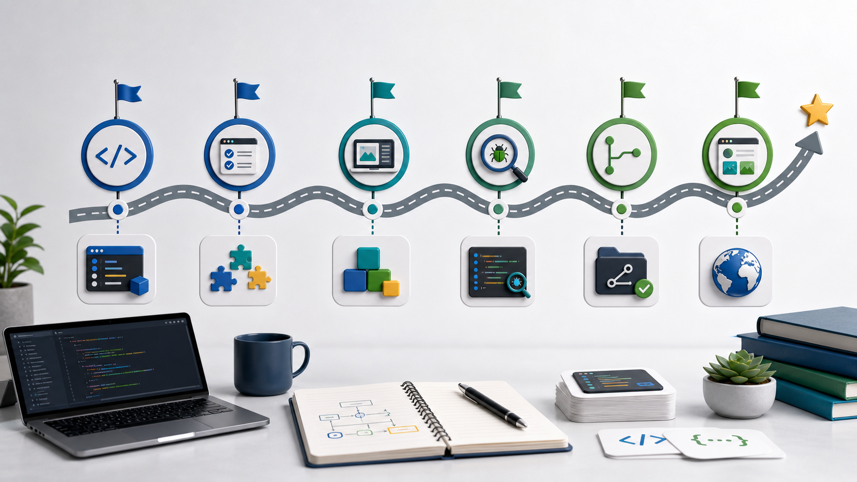 기초, 문제 풀이, 디버깅, Git, 포트폴리오 milestone으로 이어지는 coding study roadmap