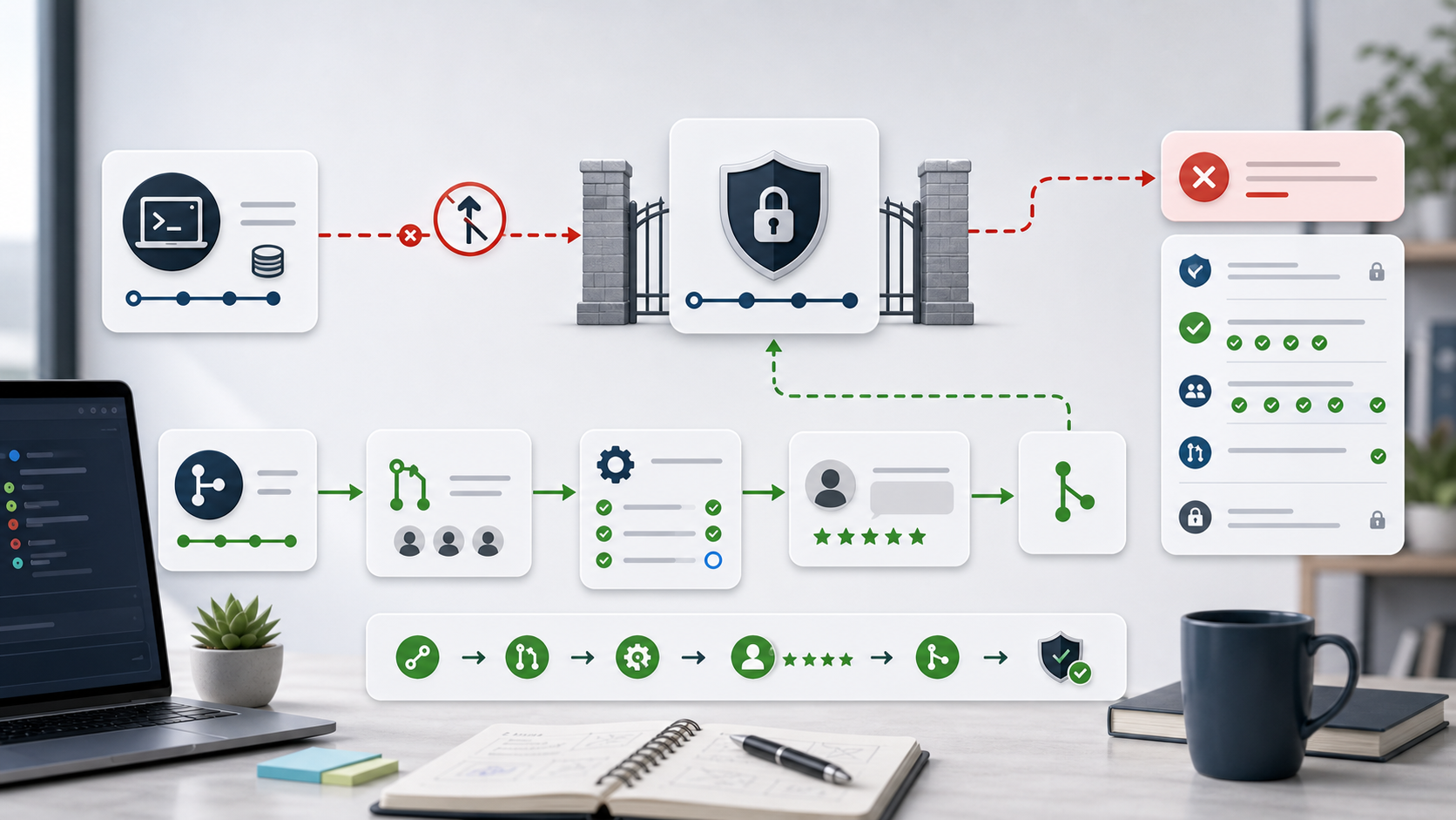 직접 push는 막히고 pull request check 경로는 통과하는 protected branch gate 이미지
