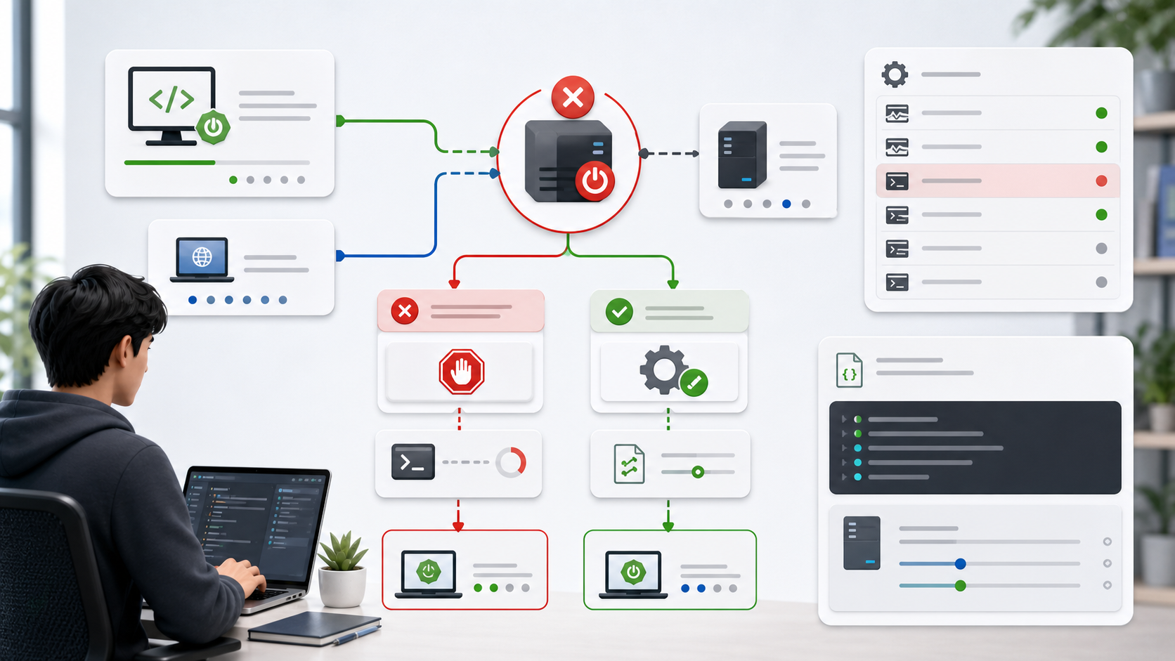 Spring Boot local server port conflict flow with blocked port and alternate configuration path